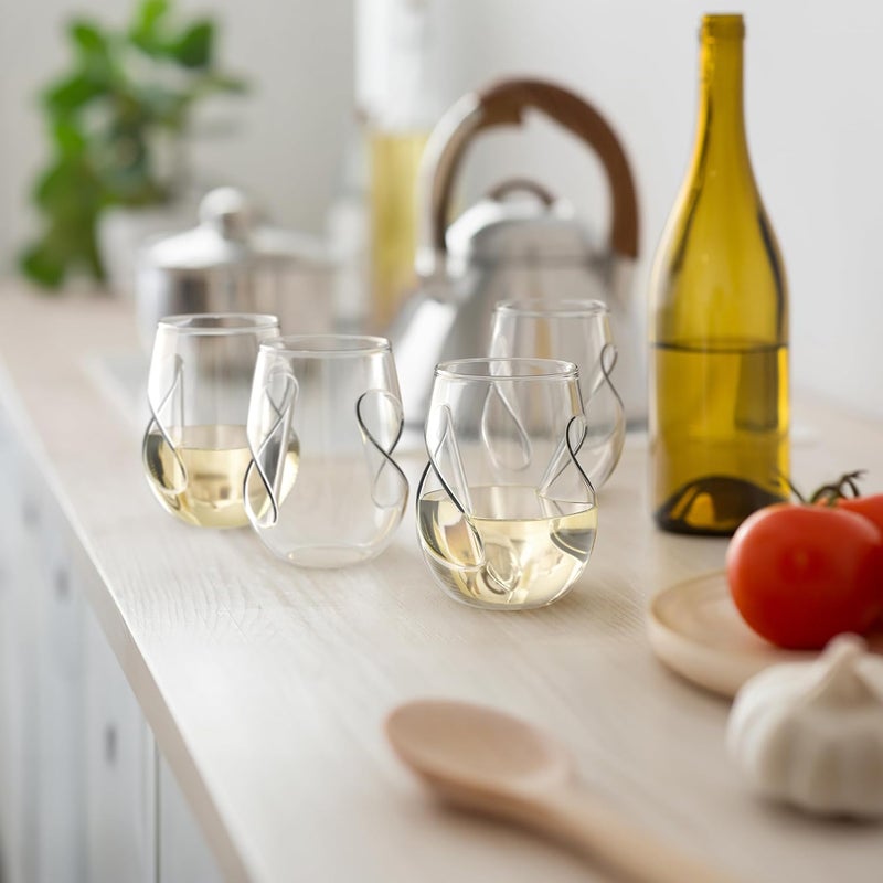 Final Touch Conundrum White Wine Glasses - Set of 4 Stemless Handcrafted Glasses - 9 oz Capacity - Sleek Curves for Comfortable Tasting - Dishwasher Safe (GG5008) - Image 2